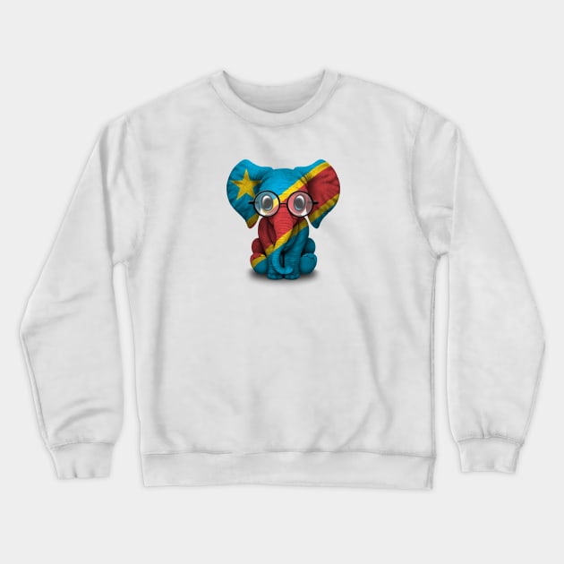 Baby Elephant with Glasses and Congo Flag Crewneck Sweatshirt by jeffbartels